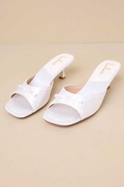 Lulus Gennie White Satin Bow Kitten Heel Slide Sandals