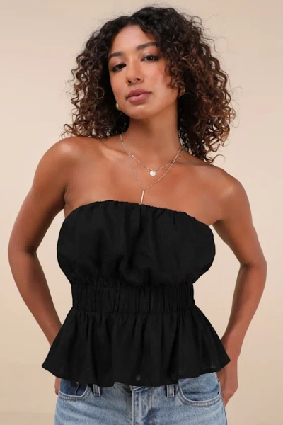 Lulus Georgie Black Strapless Peplum Top