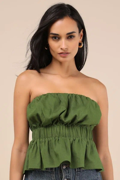 Lulus Georgie Olive Green Strapless Peplum Top