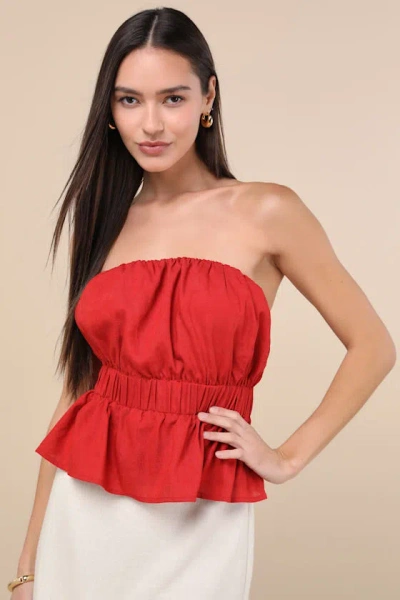 Lulus Georgie Red Strapless Peplum Top