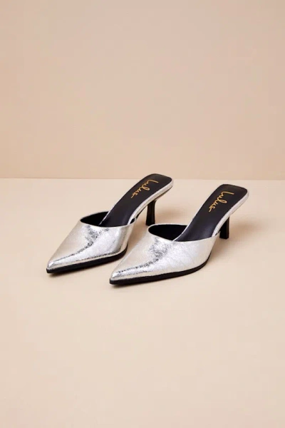 Lulus Gerralynn Silver Distressed Pointed-toe Low Heel Mule Pumps