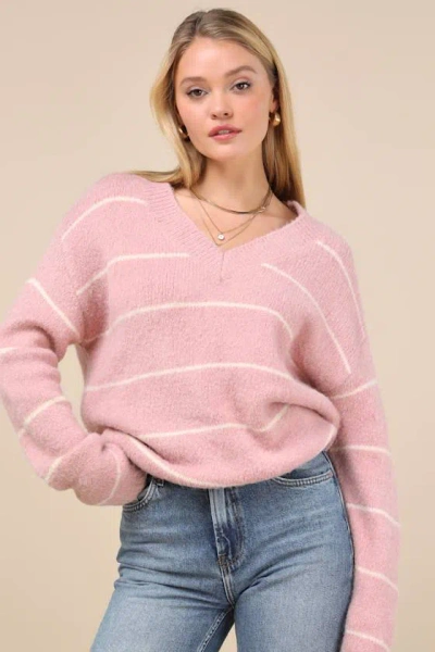 Lulus Get A Little Cozier Pink Striped Knit Oversized Sweater