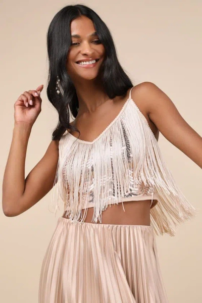 Lulus Get In The Groove Champagne Sequin Fringe Crop Top