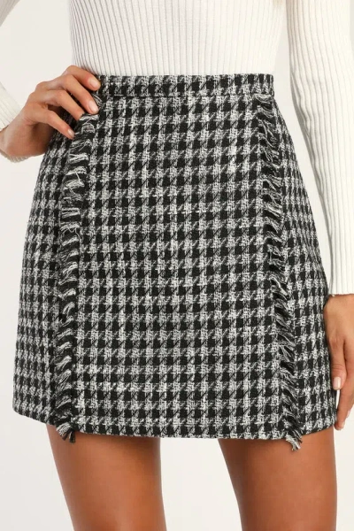 Lulus Get The Grade Black And White Houndstooth Tweed Mini Skirt