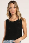 Lulus Get The Look Black Loose Knit Sweater Tank Top In Black