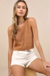 Lulus Get The Look Tan Loose Knit Sweater Tank Top In Tan