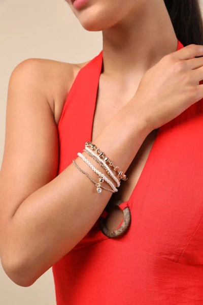 Lulus Giginna Gold And White Beaded Five-piece Bracelet Set