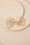 Lulus Gilded Glow Gold And Clear Floral Statement Earrings In Gold