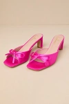 Lulus Gilzean Hot Pink Satin Bow High Heel Slide Sandals In Hot Pink