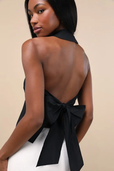 Lulus Giosetta Black Button-front Halter Top