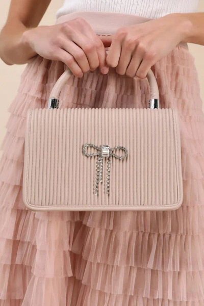 Lulus Glam Impression Beige Rhinestone Bow Handbag