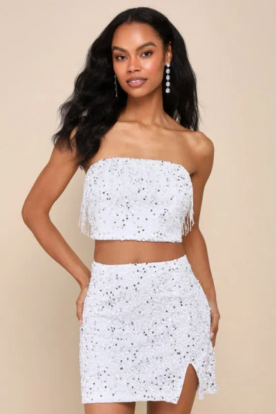 Lulus Glam Of The Moment White Beaded Sequin Mini Skirt