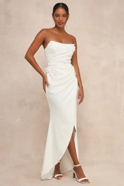 Lulus Glamorous Adoration White Strapless Floral Applique Maxi Dress