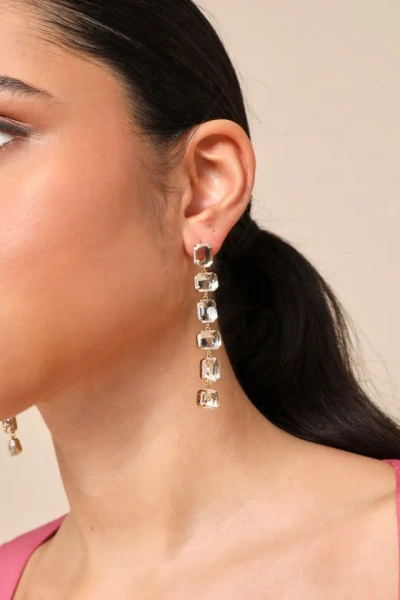 Lulus Glamorous Brilliance 14kt Gold Rhinestone Drop Earrings