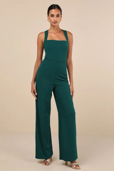 Lulus Glamorous Dedication Dark Green Sleeveless Wide-length Jumpsuit