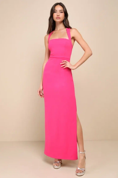 Lulus Glamorous Dedication Hot Pink Sleeveless Column Maxi Dress