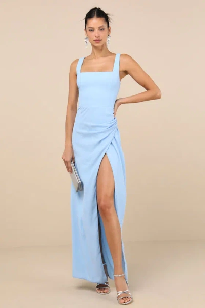 Lulus Glamorous Disposition Light Blue Ruched Maxi Dress