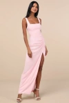 Lulus Glamorous Disposition Light Pink Ruched Maxi Dress In Light Pink