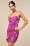 Lulus Glamorous Intrigue Magenta Sequin Strapless Mini Dress In Magenta