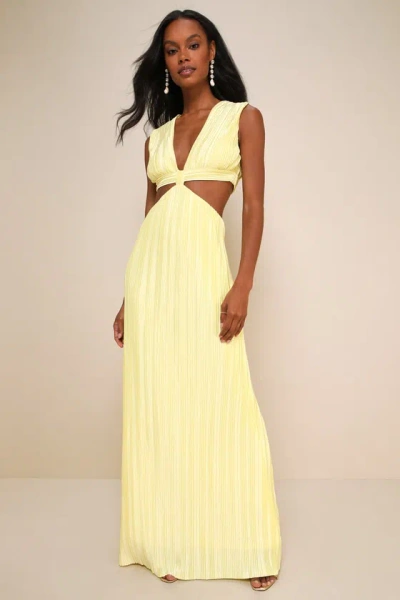 Lulus Glamorous Mentality Yellow Plisse Cutout Maxi Dress
