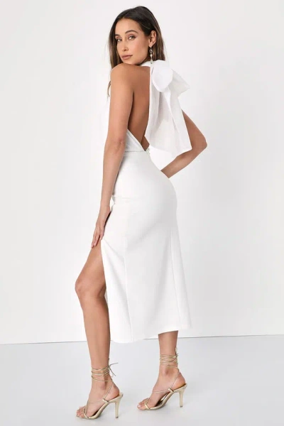 Lulus Glamorous Promise White Organza Halter Bodycon Midi Dress