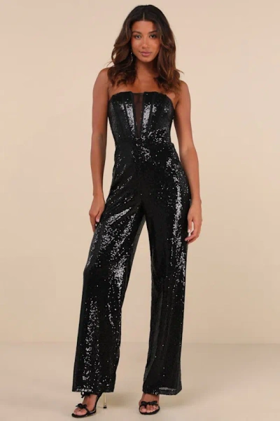 Lulus Glamorous Spirit Black Sequin Strapless Bustier Jumpsuit