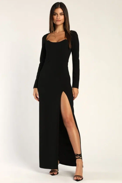 Lulus Glamorous Sweetheart Black Long Sleeve Maxi Dress