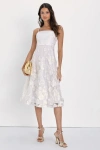Lulus Glamour Garden White 3d Floral Embroidered Midi Dress In White