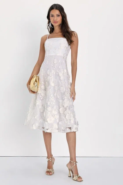 Lulus Glamour Garden White 3d Floral Embroidered Midi Dress