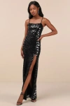 Lulus Glimmering Beauty Black Sequin Sleeveless Column Maxi Dress In Black