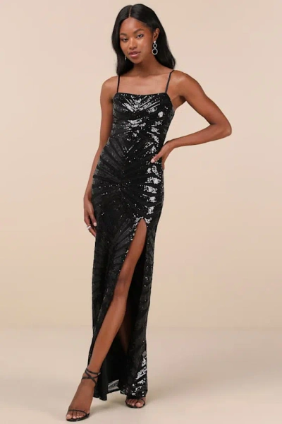 Lulus Glimmering Beauty Black Sequin Sleeveless Column Maxi Dress