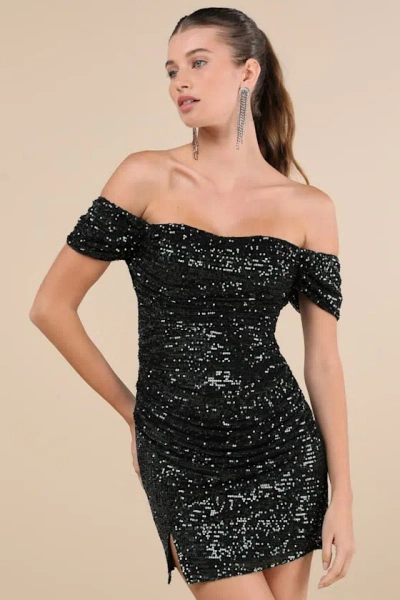 Lulus Glittering Attitude Emerald Sequin Off-the-shoulder Mini Dress In Green