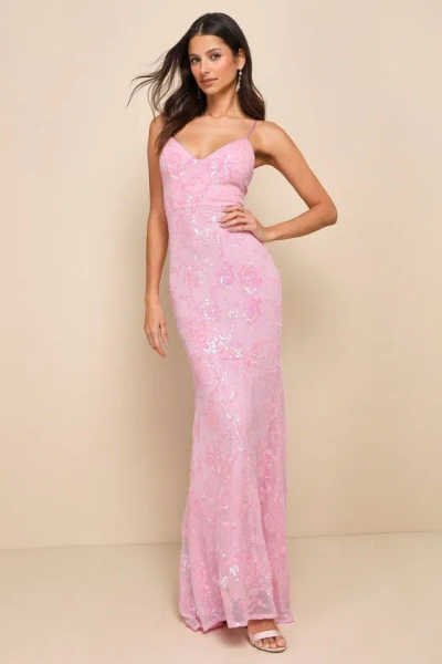 Lulus Glittering Excellence Light Pink Sequin Lace-up Maxi Dress