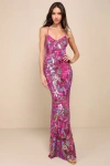 Lulus Glittering Icon Magenta Iridescent Sequin Lace-up Maxi Dress In Magenta
