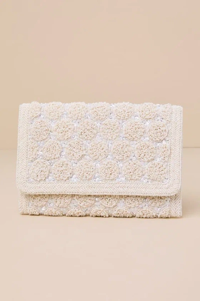 Lulus Glittering Pick Ivory Beaded Sequin Clutch In Neutral