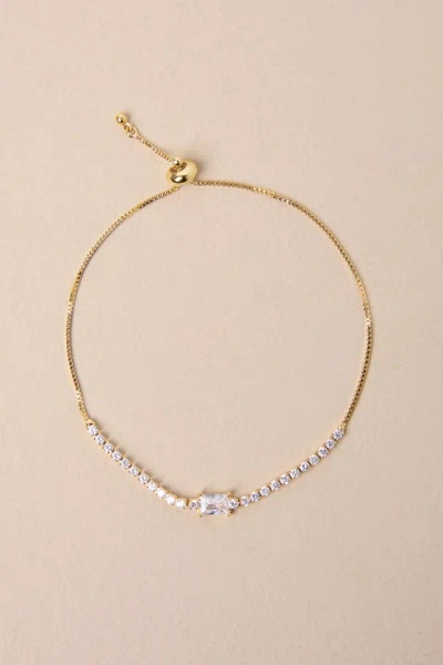 Lulus Glittering Poise Gold Rhinestone Toggle Bracelet