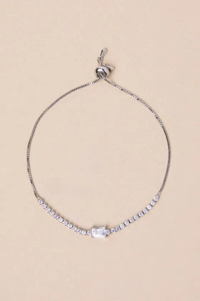 Lulus Glittering Poise Silver Rhinestone Toggle Bracelet In Metallic