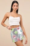 Lulus Glittery Flourishment Silver Multi Sequin Micro Mini Skort In Silver
