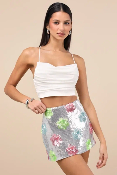 Lulus Glittery Flourishment Silver Multi Sequin Micro Mini Skort
