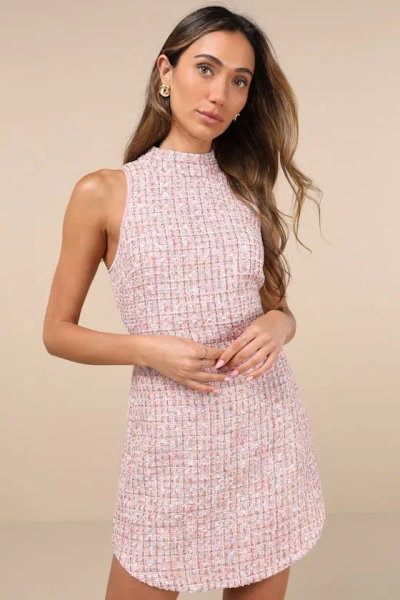 Lulus Glittery Poise Pink Multi Tweed Sleeveless Mini Dress