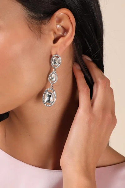 Lulus Glittery Sensation Silver Rhinestone Drop Earrings In Metallic