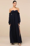Shop Lulus Glorious Invite Navy Blue Knotted Off-the-shoulder Maxi Dress