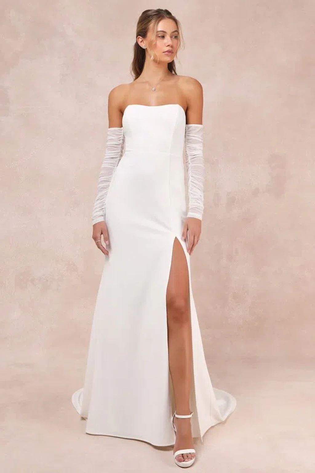 off shoulder tie front dress A Line Chiffon Off The Shoulder Wedding Guest Dresses with Slit
