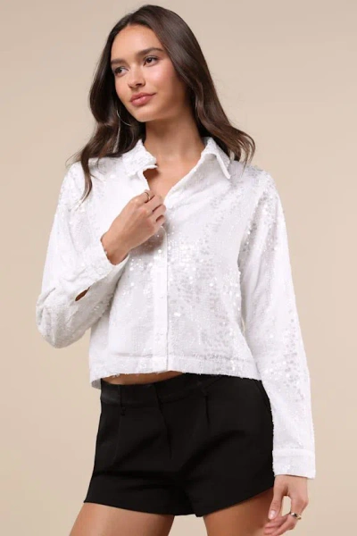 Lulus Glowing Sophistication White Sequin Button-up Top