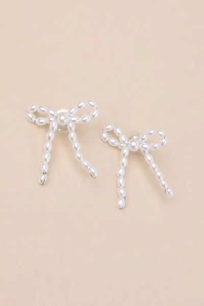 Lulus Glowing Vibe White Pearl Bow Earrings