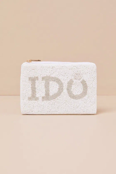 Lulus Glowing Vow White Beaded Zipper Pouch