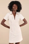 Lulus Go-getter Girl Cream Corduroy Mini Dress With Pockets In Beige
