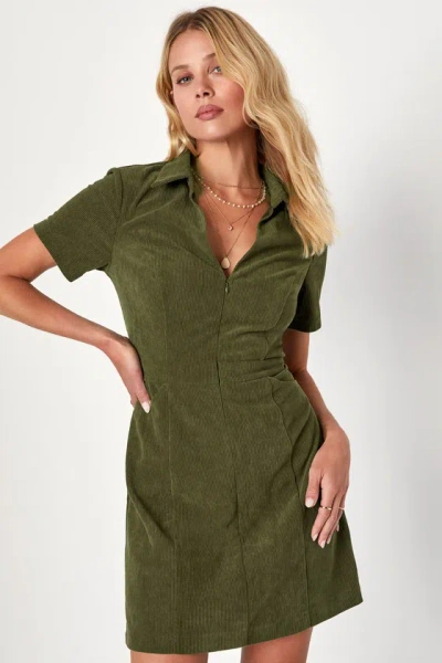 Lulus Go-getter Girl Olive Green Corduroy Mini Dress With Pockets