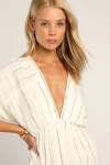 Lulus Goddess Vibes Ivory Gold Striped Dolman Sleeve Maxi Dress In Gold