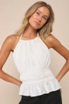 Lulus Gorgeous Design Ivory Lace Ruffled Halter Top In Ivory